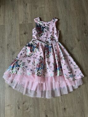 Knitworks Pink Floral A-Line Dress with Metallic Accents
